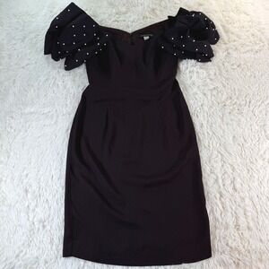 Vintage Late Edition Black Pearl Embellished Puff Sleeve Off Shoulder Dress XS